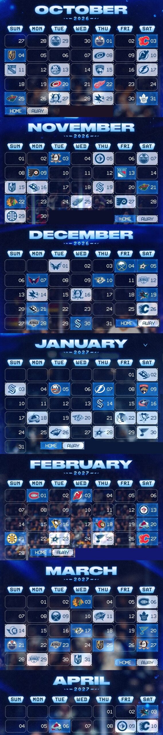 Canucks, Schedule